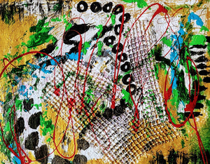 Large modern wall art green and gold | Mix media art | 20 x17 inches