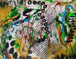 Large modern wall art green and gold | Mix media art | 20 x17 inches
